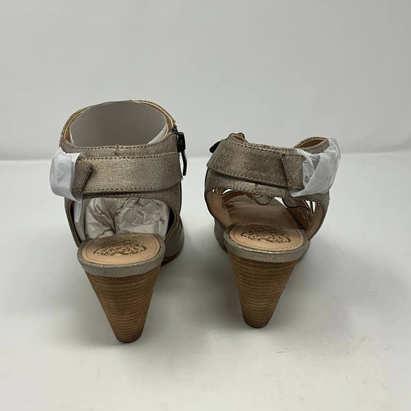 Vince Camuto VC-Eliana Women Gold Leather Peep Toe Ankle Zip Caged Sandal US 10M - Picture 2 of 7